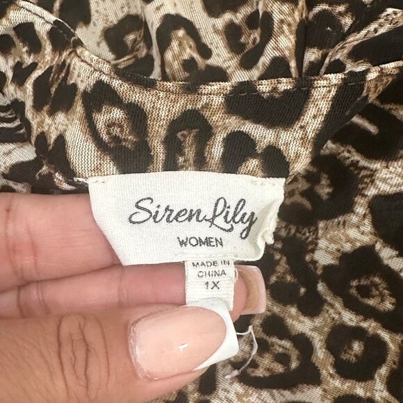 Siren Lily Strech Mesh Leopard Print Ruffled Top Blouse Women 1X Ruffle V neck - Picture 4 of 12